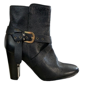 Italian Leather‎ A. Testoni Ankle Boots Black Booties Heeled Buckle Sz 40 US 8.5